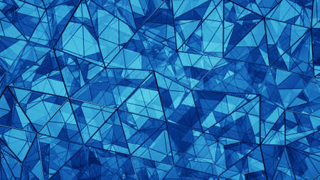 Blue polygonal structure with glass triangle sections. Abstract futuristic technology design. 3D...