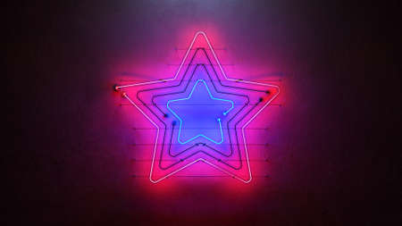 Neon light star symbols on concrete wall. Abstract nightlife concept. 3D renderingの写真素材