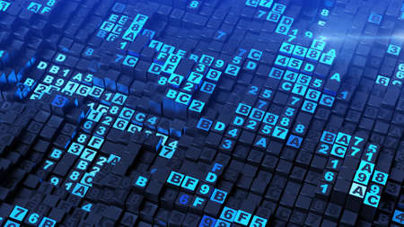 Blue digital HEX computer code. Information technology concept. 3D rendering illustrationの写真素材