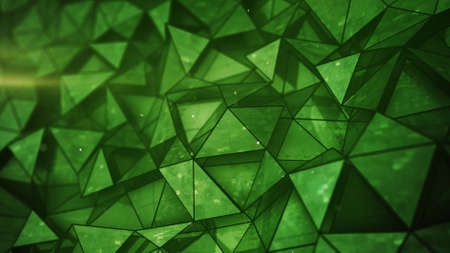 Layered green glossy low poly mesh. Abstract 3D render of futuristic sci-fi construction. Rendered with DOFの写真素材