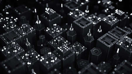 Array of black industrial units. Sci-fi or technology design. 3D render illustration with DOF
の写真素材