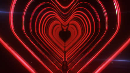 Corridor of flashing neon red hearts. Computer generated 3D rendering illustration
の写真素材