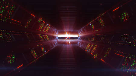 Futuristic corridor with LED indicators. Abstract modern technology concept. 3D render with depth of...