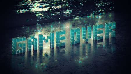 Pixel text game over. 3D rendering illustrationの写真素材