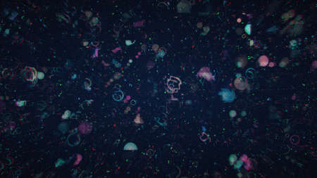 Grainy distorted circles with pixel noise glitch effect. Computer generated abstract background
