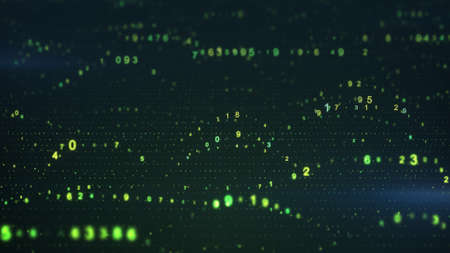 Floating digital code of big data. Futuristic information technology or science fiction concept. Computer generated 3D render illustration with DOFの写真素材