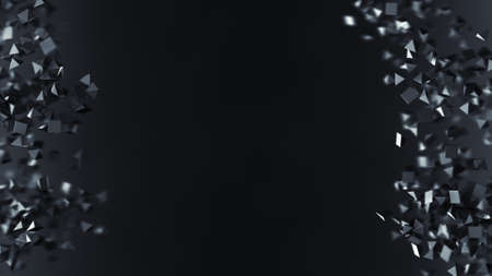 Chaotic flying balck shapes on borders of frame. 3D renderingの写真素材
