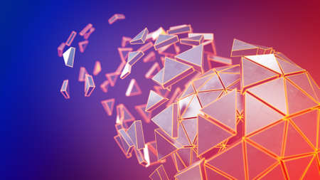 Spinning polyhedron and glowing edges. Abstract futuristic technology or science fiction concept. 3D...