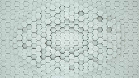 White geometric hexagonal abstract background. Pattern of honeycomb hexagons. 3D render...
