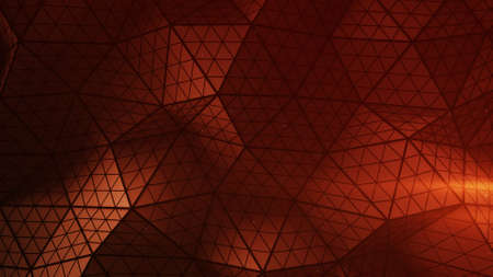 Red low poly triangulated shape with subdivided polygons. Futuristic abstract distorted construction. 3D rendering
の写真素材