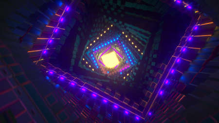 Tunnel with neon lights. 3D rendering illustration