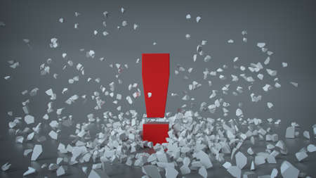 Exclamation sign and shatters. 3D render animationの写真素材
