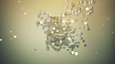 Chaotic bundle of cubes. Cubic shape in free space. Abstract sci-fi concept.  3D rendering