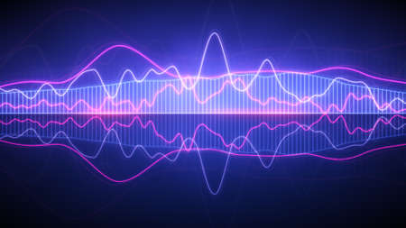 Neon sound waves. 3D render illustration
