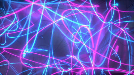 Neon curved glowing blue and pink curves. 3D render illustration