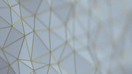 White low poly mesh with gold edges. Extremely shallow depth of field. 3D render