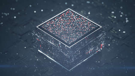 Central processing unit is analyszing data. Computer science fiction concept. 3D rendering illustration with DOFの写真素材