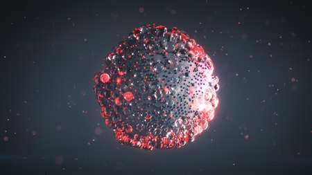 Group of gray and glowing red balls float. Futuristic sci-fi concept. 3D rendering illustration with...