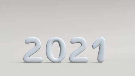 White text 2021. Christmas and new year celebration. 3D render illustrationの写真素材