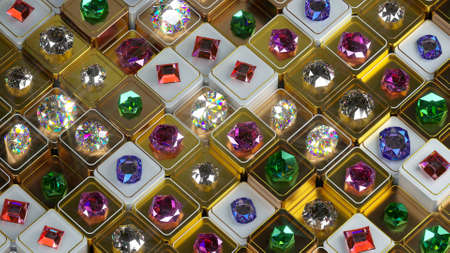 Various gemstones and precious metals. 3D rendering illustrationの写真素材