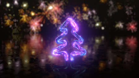 Christmas tree of neon light trails. 3D rendering illustration