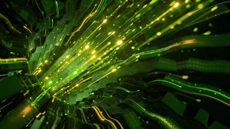 Big data or energy flow. Abstract futuristic technologies or industrial concept. 3D rendering...