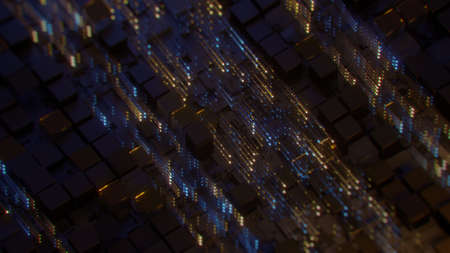 Big data visualization design. Stream of light trails. 3D render