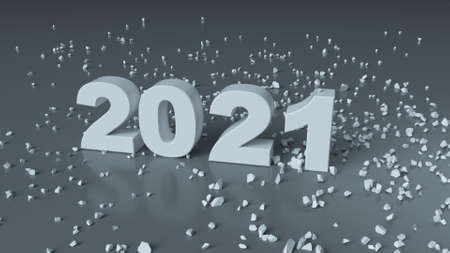 Transition from 2020 to 2021. New year celebration. 3D render illustrationの写真素材