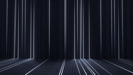 White neon stripes in black room. Computer generated abstract background. 3D renderingの写真素材