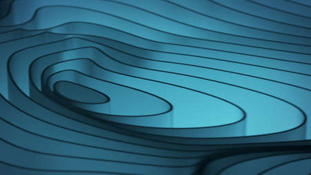 Blue curved rings. Abstract motion background. 3D render illustration