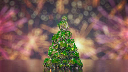 Christmas tree of crystals and fireworks. 3D render illustration