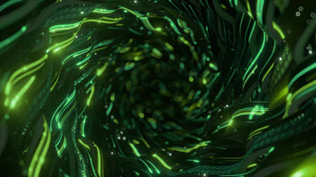 Portal with green glowing lines. Abstract futuristic technologies design. 3D rendering illustration