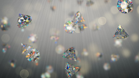 Shining brilliant diamonds in light rays. 3D renderの写真素材