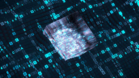 Blue digital hex code. Futuristic technology concept. 3D render