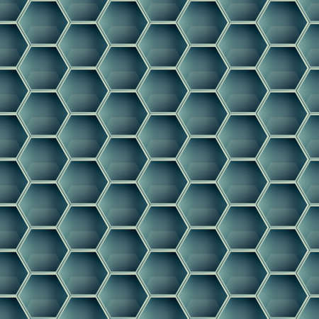 Seamless pattern of teal hexagon tiles. Computer generated tileable background. Abstract 3D...