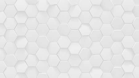 White hexagonal geometric background. 3D render