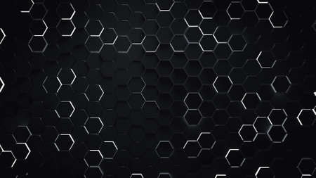 Honeycomb mosaic with black hexagons. Futuristic sci-fi design. 3D renderの写真素材