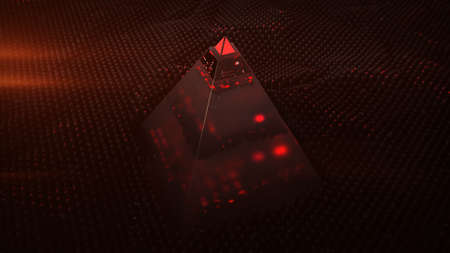 Red pyramid is scanning information matrix. Futuristic technologies or sci-fi design. 3D render illustration with DOFの写真素材