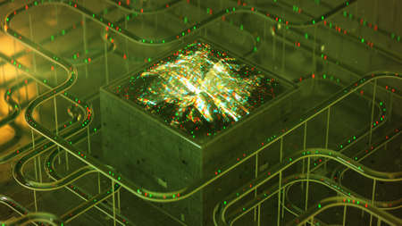 Futuristic device is processing waveform. 3D rendering with DOF