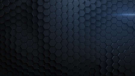 Abstract background with black hexagons. Futuristic technology honeycomb mosaic. 3D rendering illustrationの写真素材