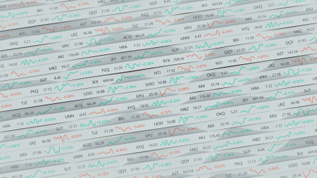Stock market fictional tickers. 3D render