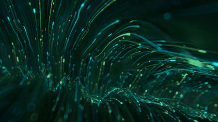 Green light trails. Abstract futuristic technology design. 3D rendering illustrationの写真素材