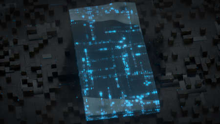 Blue computer digital code. Futuristic technology visualization. 3D render