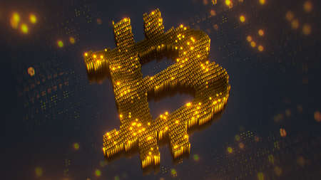 Bitcoin sign made of numbers. 3D rendering