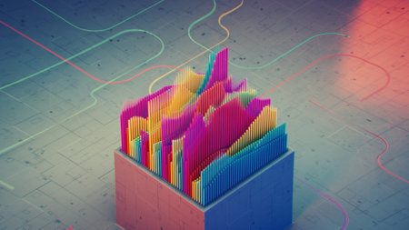 Colorful visualization of soundwave. Digital data precessing concept. 3D rendering illustrationの写真素材