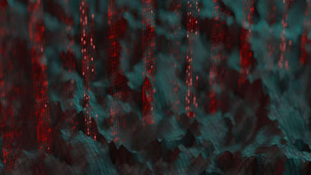 Digital code and polygonal surface. Futuristic technology background. 3D renderの写真素材