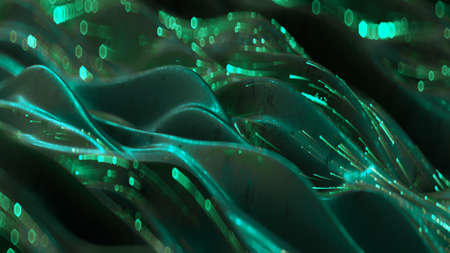 Green wavy light trails. Abstract digital connectivity technology background. 3D render illustration