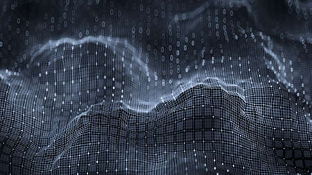 Black polygonal network. Distorted low poly surface with sharp edges. 3D render illustration