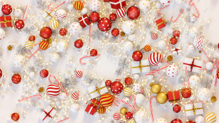 Lots of christmas decorations and gift boxes. 3D renderの写真素材