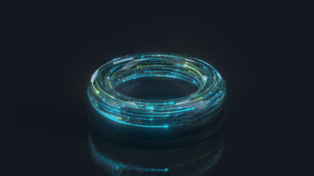 Torus ring with light trails. Connection technology design. 3D render illustrationの写真素材